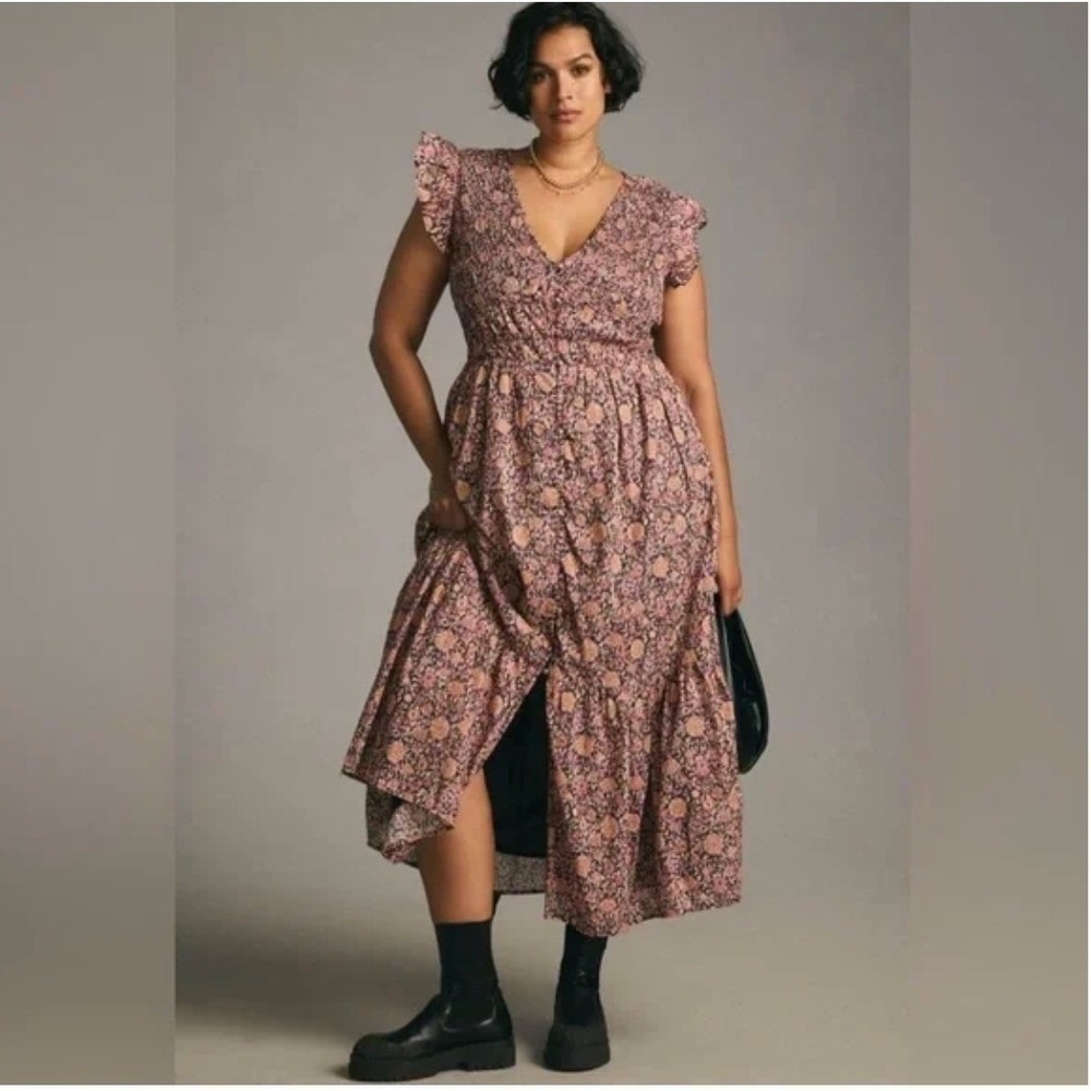 Anthropologie Peregrine Midi Dress Size 2X Cottagecore Micro Floral Peasant